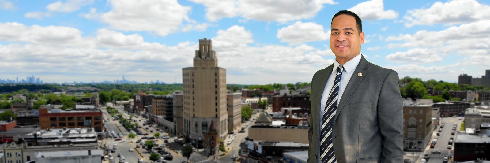 Mayor Hector C. Lora above downtown Passaic